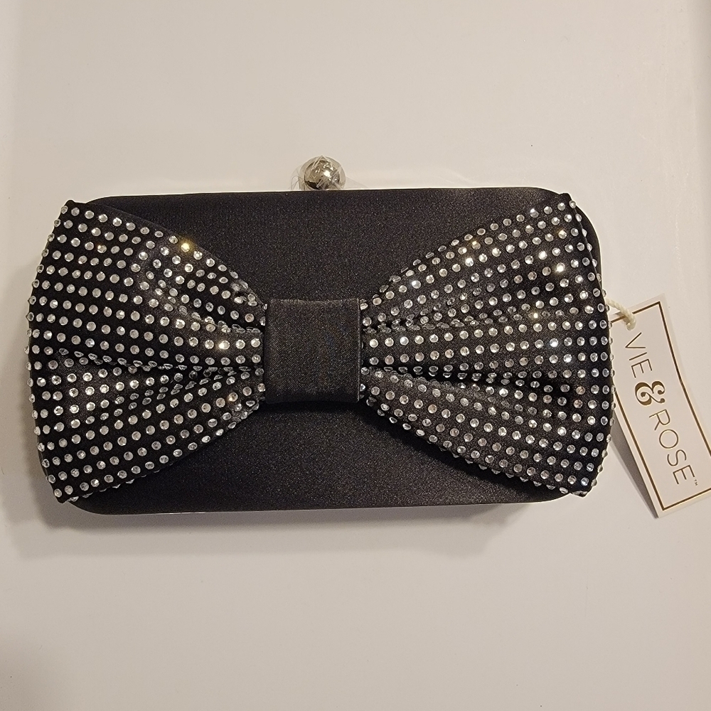 NWT Vie & Rose Satin Clutch with Bow